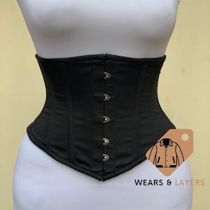 Women Underbust Black Cotton Steel Boned Hourglass Waist Cincher Corset