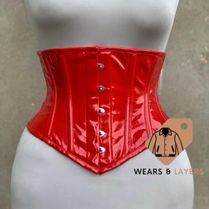 Women Handmade Underbust Red PVC Steel Boned Hourglass Waist Cincher Corset