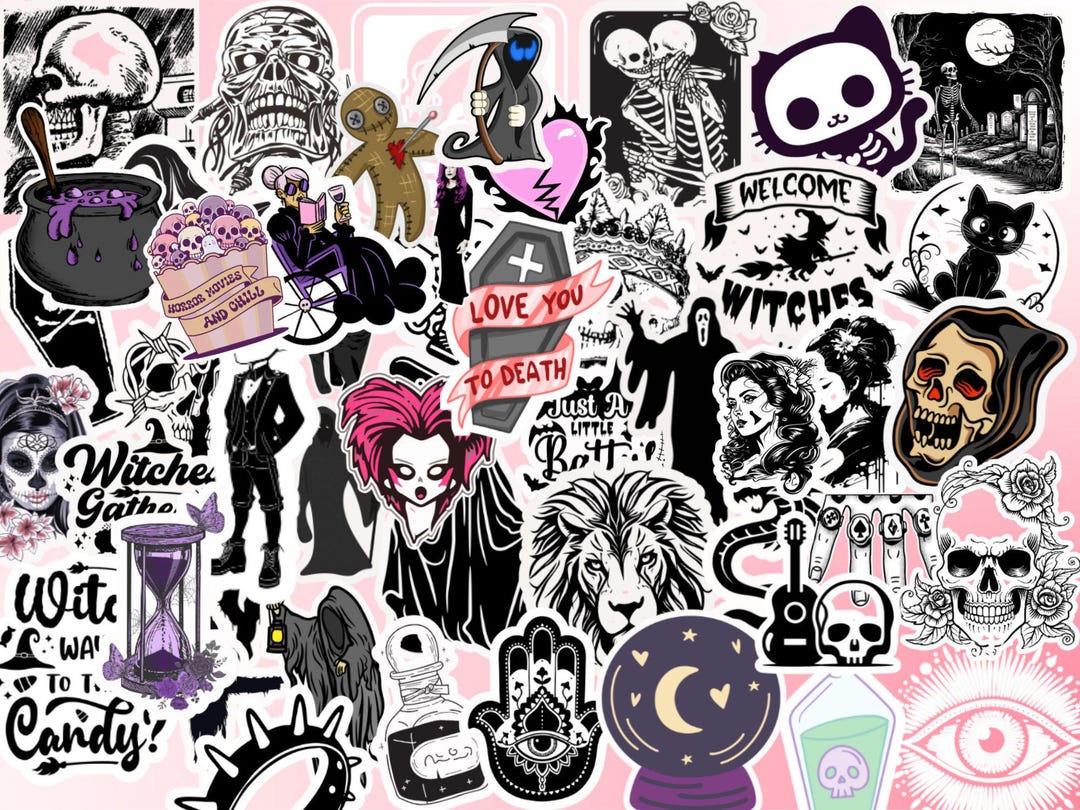 50 Cool Black and White Goth Laptop Stickers Dark Skull Tattoo Decals ...