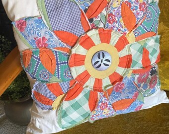 Vintage Quilt Throw Pillow: 16" Floral Patchwork Cushion