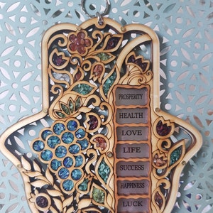 Hamsa Seven Blessings, Hamsa House Blessing, Home Decor Semi Precious Stones, Handmade in Israel