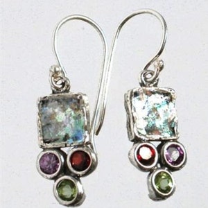 Boucles d'oreilles en verre romain granate cz peridot