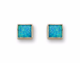 9ct Gold Blue Opal Earrings ,  stud earrings  9K Gold / classic earrings