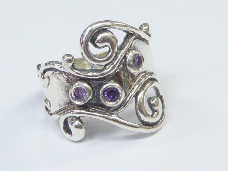 Amethyst zircon for Valentine Gemstone chic ring statement ring Sterling silver ring for woman Israeli jewelry