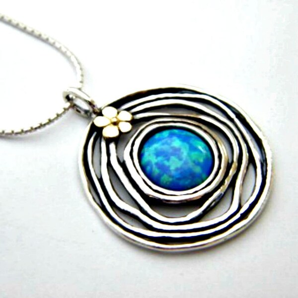 Hippie necklace  silver and gold mothers necklace, blue opal necklace, bohemian necklaces,  israelische schmuck, jewelry from Israel