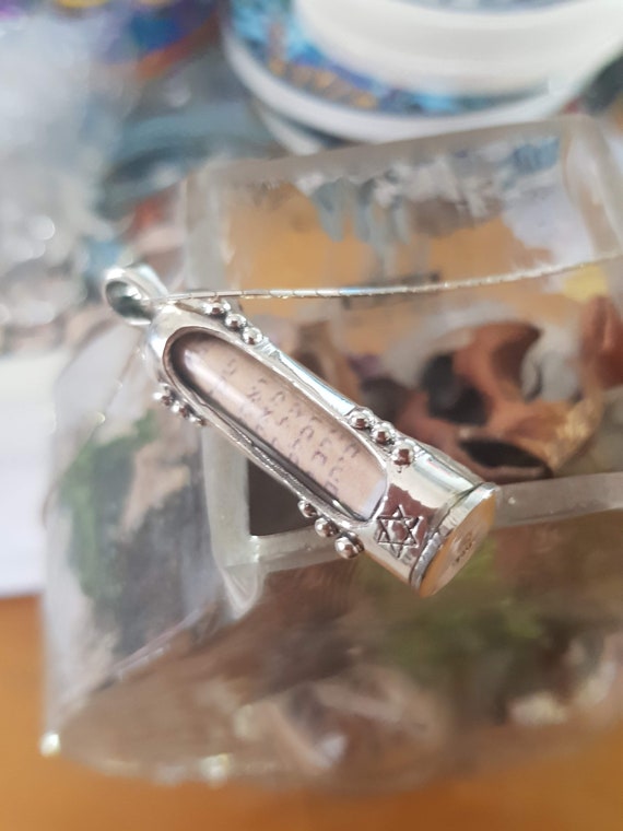 Jewel Tie 925 Sterling Silver Mezuzah with Star & Chai Pendant 7mm x 27mm Jewel Tie 925 Sterling Silver Mezuzah with Star & Chai Pendant 7mm x 27mm