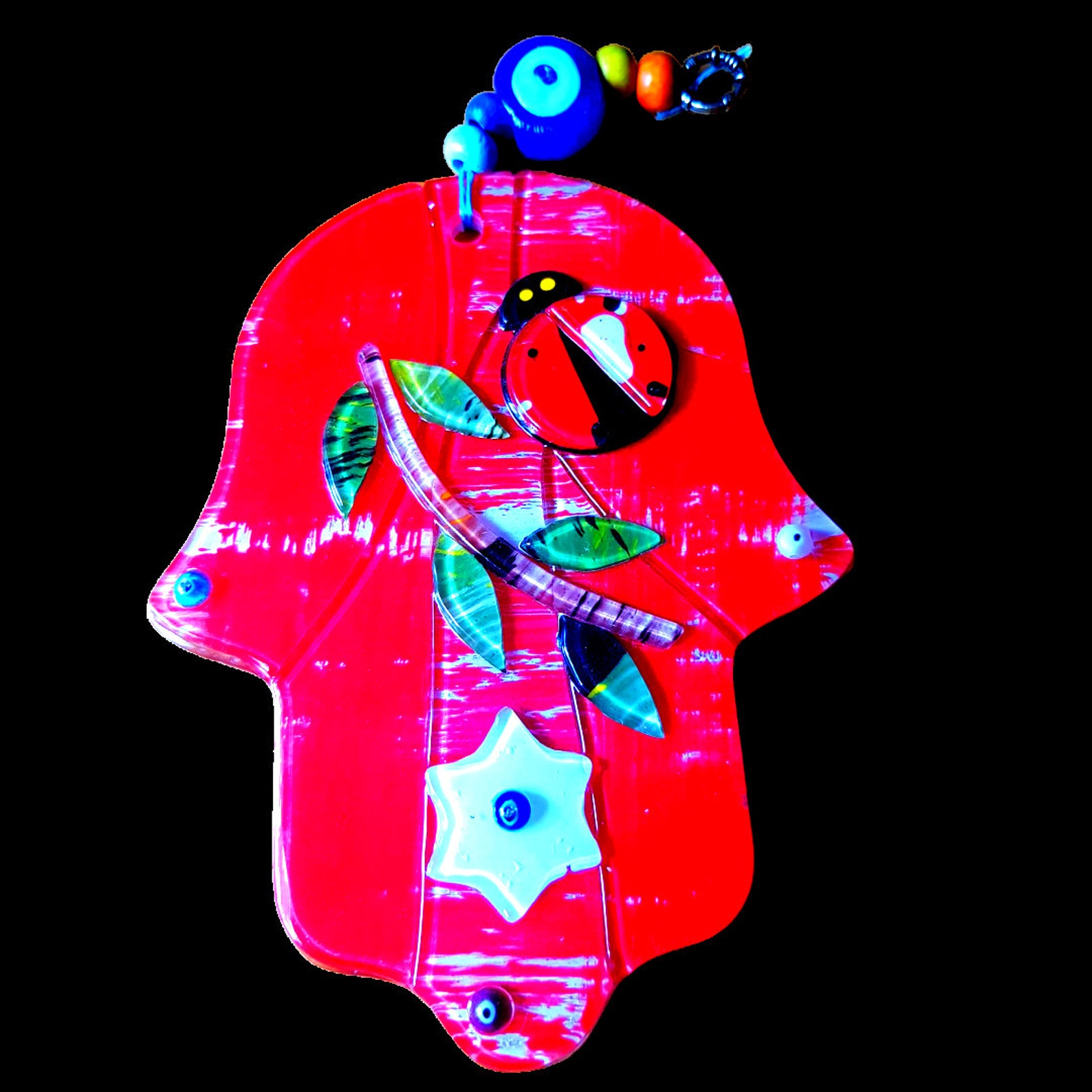 Hamsa Handcrafted glass Beautiful Colourful Design Shuk Hacarmel collection