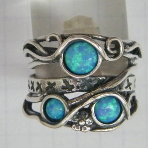 Blue opal sterling silver ring for woman Bluenoemi Israeli jewelry,  Set with opal stones. Israeli designer bohemian ring for women