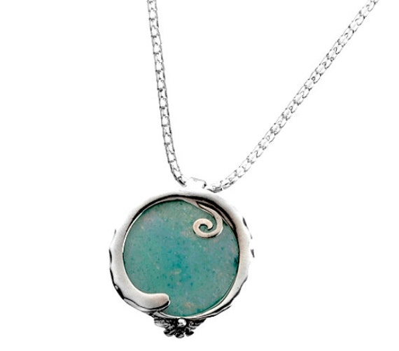 Ancient Roman Glass Necklace Round Sterling Silver Ancient Roman Glass Necklace Round Sterling Silver