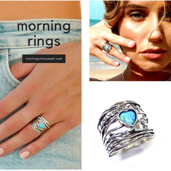 Blue opal sterling silver ring for woman. Bluenoemi Blue Opal Israeli rings / Gift of Love