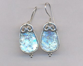 Earrings with Roman glass on  sterling silver earrings Israeli roman glass jewelry