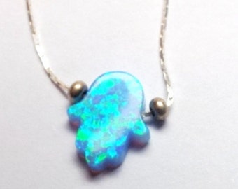 Israeli Jewelry Bue opal hamsa necklace Jewish Jewelry for Protection and Luck