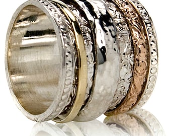 Bluenoemi spinner ring for woman,  spinning ring, silver and gold rings , silver rings for woman , silver spinner thumb rings for women
