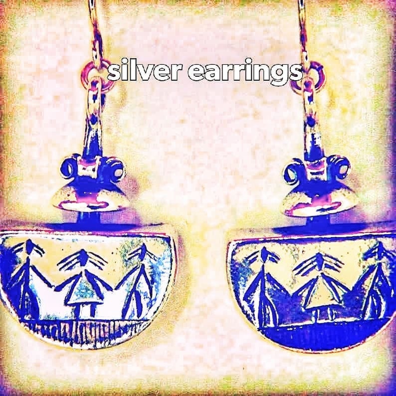 Sterling silver naif designer dangle ethnic earrings
