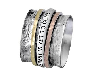 Bluenoemi Schmuck personalisiert, Hebräisch Ring Spinner Ring Silber 925 Gold 9 Karat Zitat ""The best is Yet to Come"""