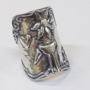 Cute sterling silver ring for woman , bohemian rings engraved with a naif drawing.