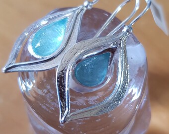 Roman glass earrings. Designer Sterling silver earrings set with roman glass