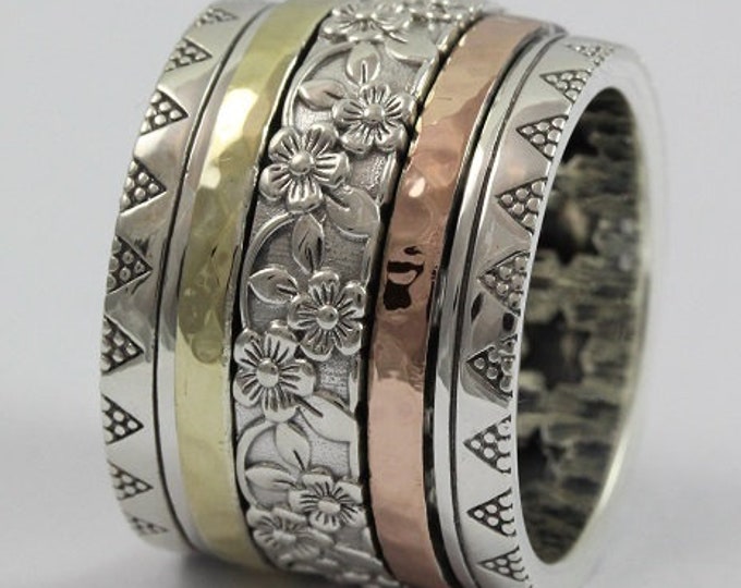 Featured listing image: Spinner ring for woman,  engagement ring fidget spinning band silver gold