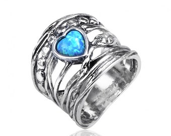 Sterling silver hippie ring for woman. Bluenoemi Blue Opal Israeli rings / Gift of Love