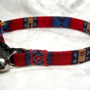 Cat Collar in Southwest Reds blue tan Kitty collars too