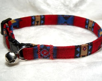 Cat Collar in Southwest Reds blue tan Kitty collars too