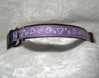 Pretty Hearts in Purple webbing backed dog collar or cat collar