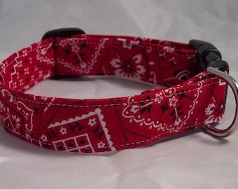 Red bandana adjustable Dog Collar or Cat Collar