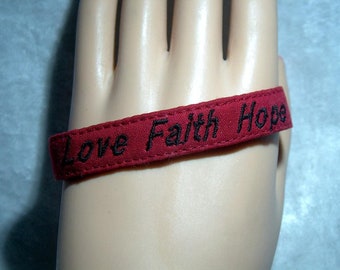 LOVE FAITH HOPE soft cotton fabric bracelet for adults or children