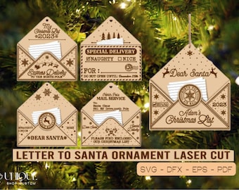 Letter to Santa Ornament | Laser Cut Christmas Decoration | Holiday SVG Cut File | DIY Christmas Ornament | Laser Cut | Cricut & Silhouette