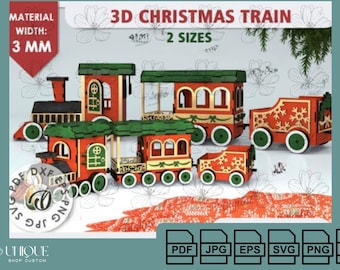 3D Christmas Train Laser Cut Design | DIY Christmas Decor | SVG Cut File | Cricut & Silhouette| Seasonal Decoration | Holiday Craft Template