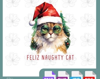 Happy Naughty Cat | Funny Christmas SVG Design | Digital Cut File | DIY Festive Crafts | Cricut & Silhouette | Humorous Cat Lover Decor