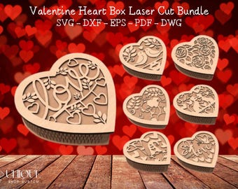 Valentine Heart Box Laser Cut Bundle | Romantic DIY Gift Box Templates| Cricut & Silhouette| Laser Cut Designs | Digital Download| Heart Box
