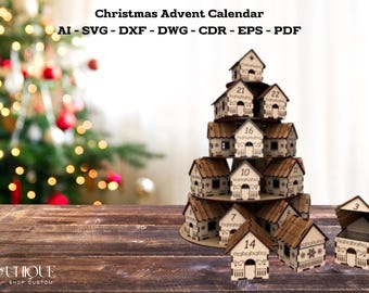 Christmas Advent Calendar | Laser Cut | Christmas Decoration | EPS | DXF | DWG | Paper Cut | Countdown to Christmas | Laser Cut Decor