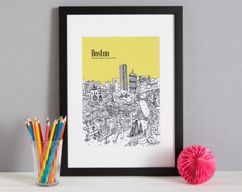 Personalised Boston Skyline Print | Unique Anniversary Gift
