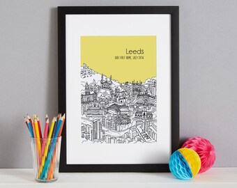 Personalised Leeds Print | Unique Wedding Gift | Leeds Illustration | Leeds Poster | Leeds Graduation Gift | Leeds Picture | House Warming