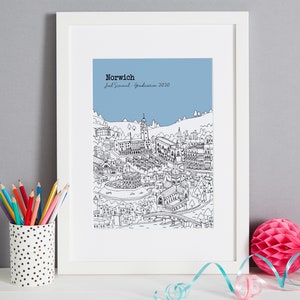 Personalised Norwich Graduation Gift | Norwich University Graduation Present | University of East Anglia Graduation Gift | Norwich Print