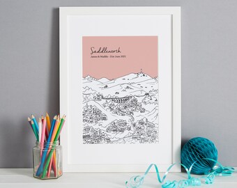Personalised Saddleworth Print | Unique Wedding Gift | House Warming Gift | First Anniversary Gift | Saddleworth Picture | Saddleworth Art