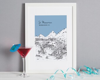 Personalised St Maarten Print | Saint Maarten Gift | First Anniversary Gift | Engagement Gift | Unique Wedding Gift | Valentines Day Gift