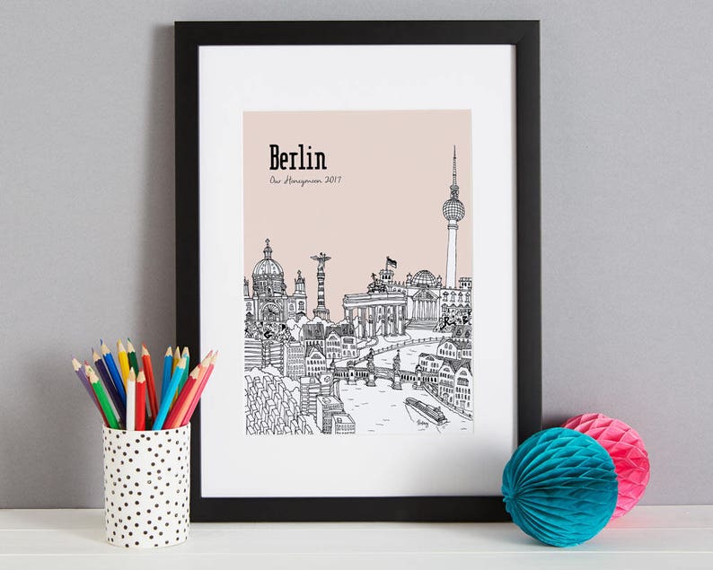 Personalised Berlin Print Unique Wedding Gift First Anniversary Gift Berlin Engagement Gift Berlin Art Berlin Picture image 4