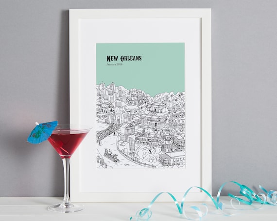 Personalised New Orleans Print | Unique Wedding Gift | New Orleans Illustration | New Orleans Poster | Art Prints | Wall Art | City Skyline
