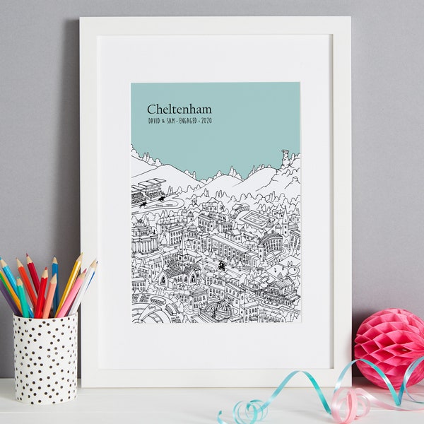 Personalised Cheltenham Print | Unique Cheltenham Wedding Gift | Cheltenham Illustration |  Cheltenham New Home Gift | Cheltenham Gift