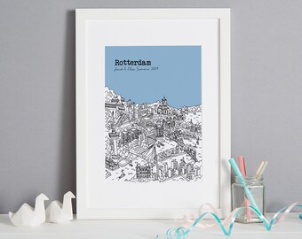 Personalised Rotterdam Print | First Anniversary Gift | Engagement Gift | Unique Wedding Gift | Valentines Day Gift | Rotterdam Custom Gift