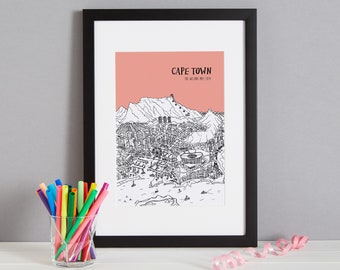 Personalised Cape Town Print | City Illustration | Unique Anniversary Gift | City Skyline | Custom Gift | Interesting Christmas Gift |