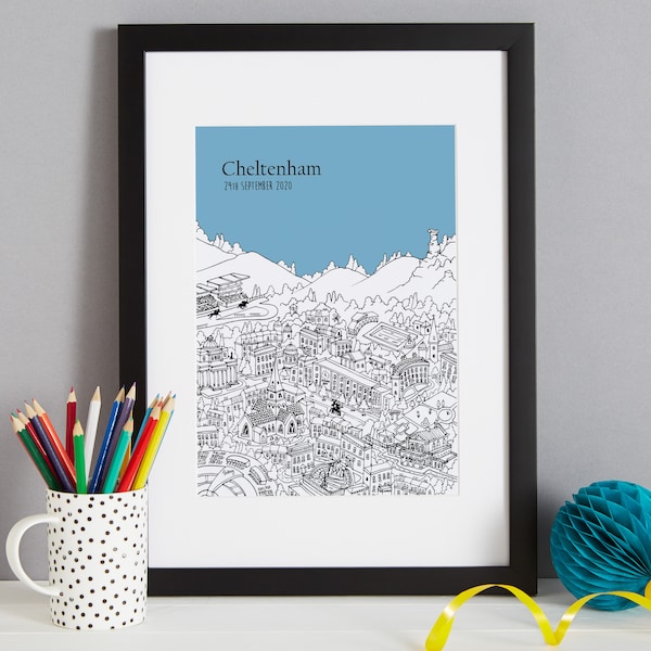 Impression personnalisée de Cheltenham | Cadeau de mariage unique à Cheltenham | Illustration de Cheltenham |  Cadeau pour maison neuve Cheltenham | Cadeau Cheltenham