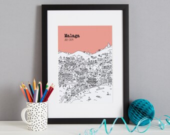 Personalised Malaga Print | Malaga Gift | First Anniversary Gift | Engagement Gift | Unique Wedding Gift | Malaga Picture | Honeymoon Gift