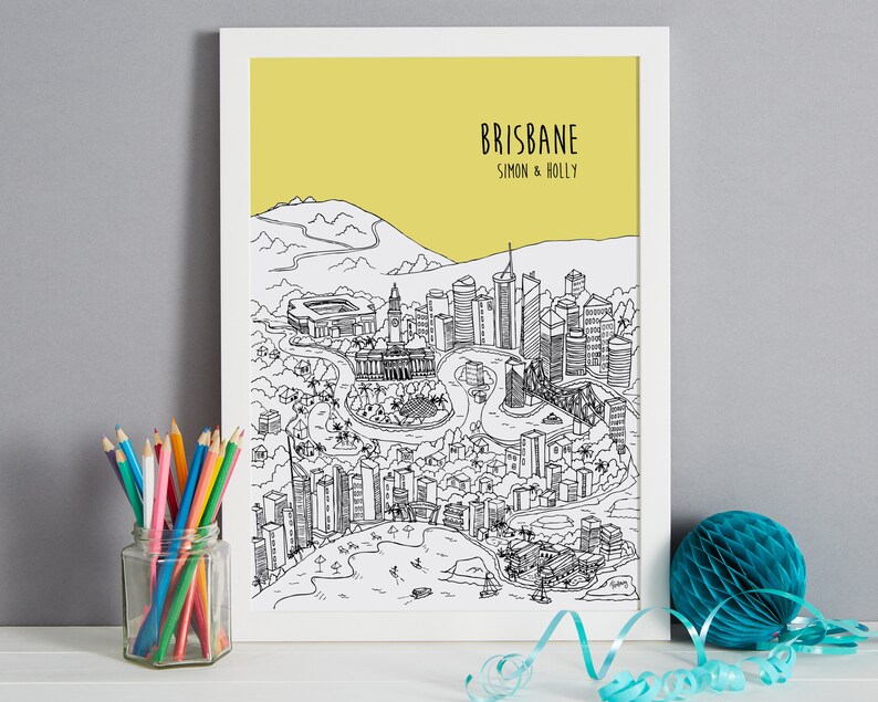 Personalised Brisbane Print Unique Wedding Gift Brisbane Etsy
