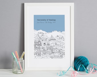Personalised Reading Graduation Gift Print | Reading Uni Graduation Present | University of Reading Graduation Gift | Reading Print