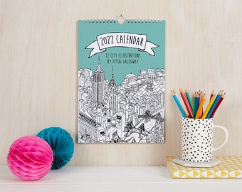 2022 City Illustrations Wall Calendar | 2022 Wall Planner | 2022 Month Calendar | 2022 Calendar | 2022 Diary | 2022 Whole Year Wall Calendar