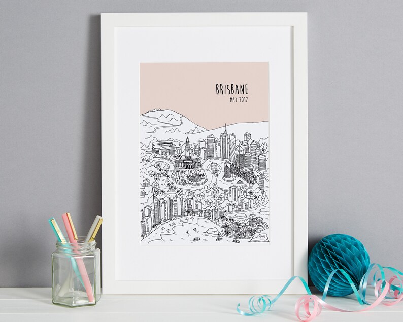 Personalised Brisbane Print Unique Wedding Gift Brisbane Etsy
