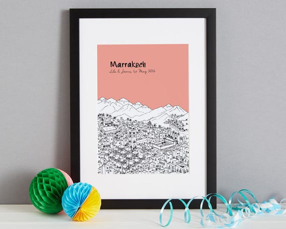 Personalised Marrakech Print | Marrakech Gift | First Anniversary Gift | Engagement Gift | Unique Wedding Gift | Valentines Day Gift